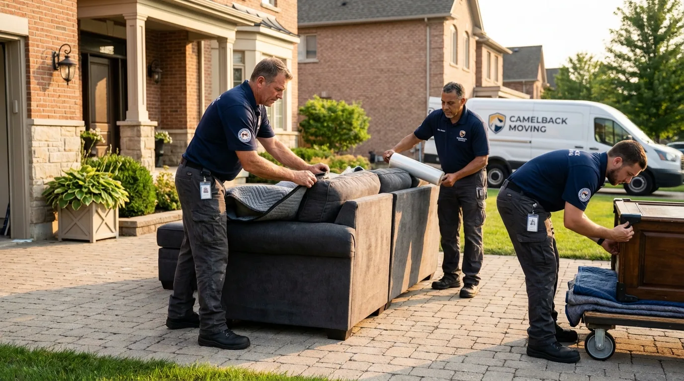 Large estate moving crew wrapping furniture in Colby, KS