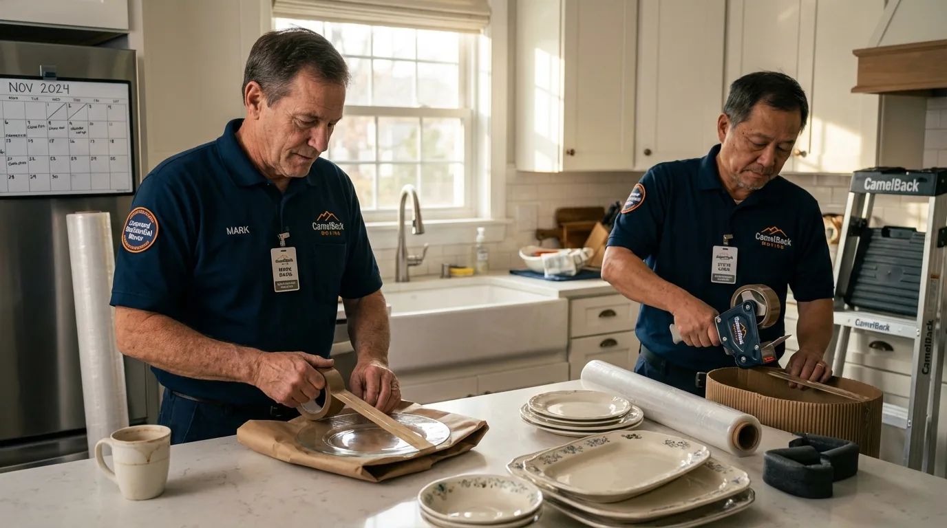 Professional crew packing kitchen dishware in Colby, KS